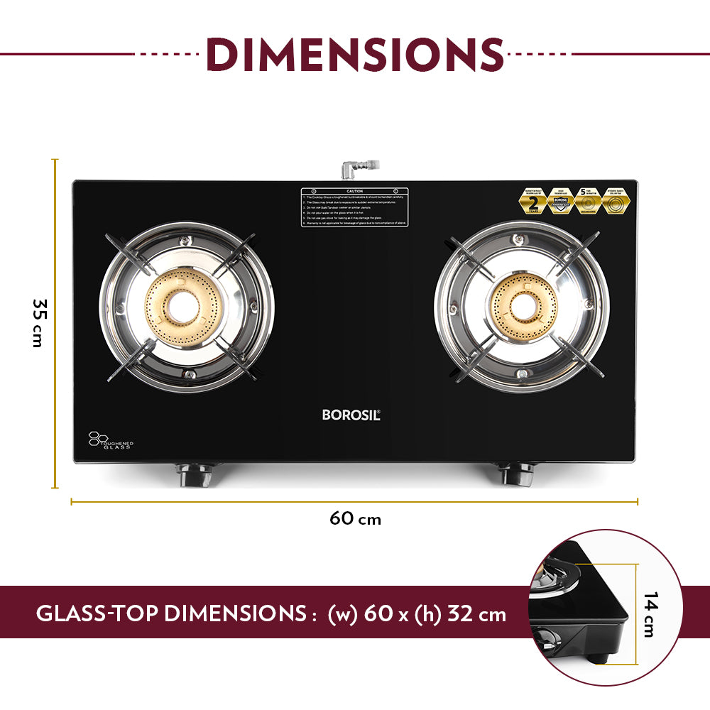 Borosil Magnum Glass-top Gas stove, 2 Burners