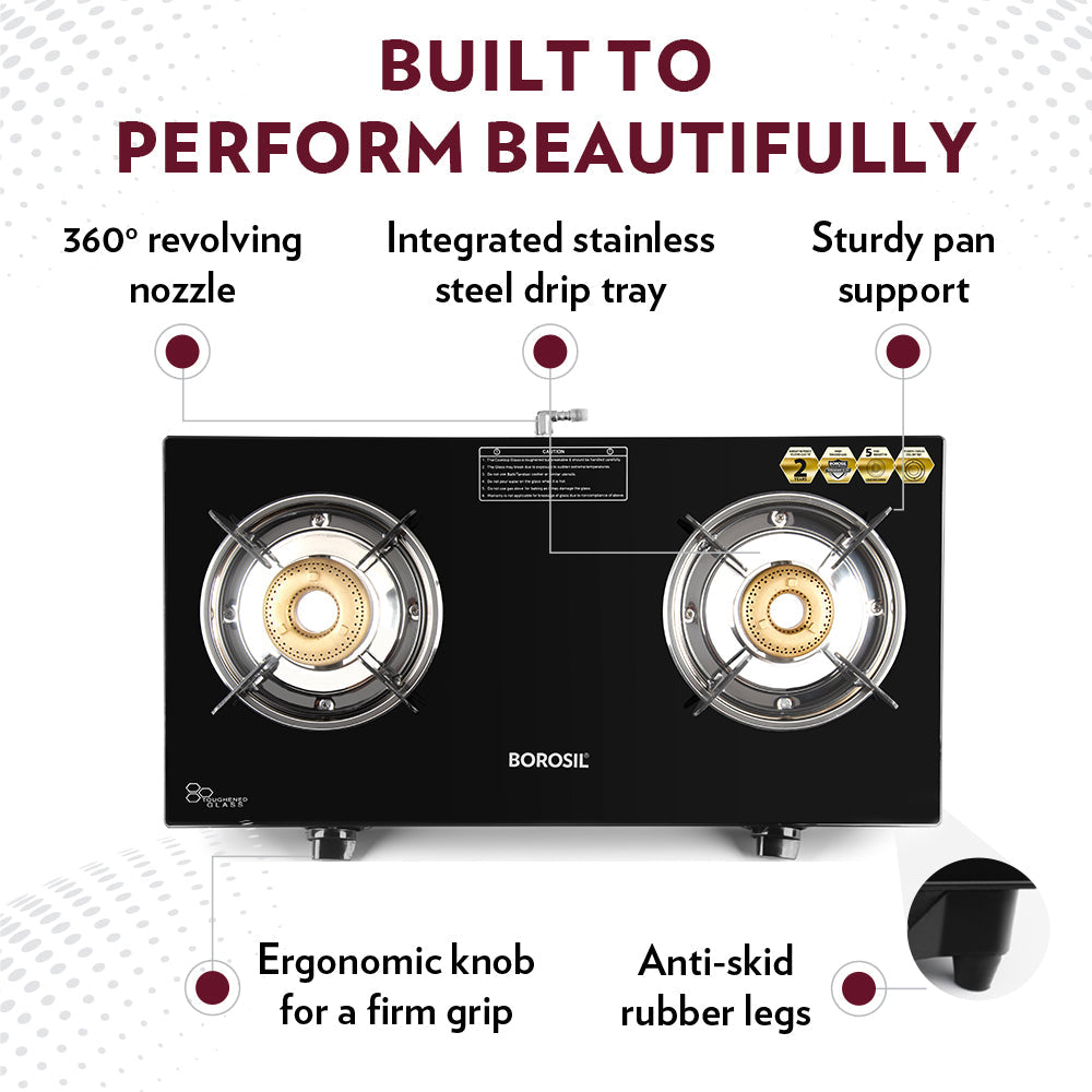 Borosil Magnum Glass-top Gas stove, 2 Burners