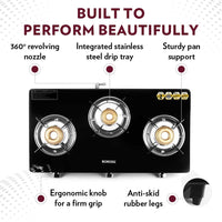 Borosil Magnum Glass-top Gas stove, 3 Burners