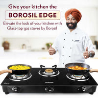 Borosil Magnum Glass-top Gas stove, 3 Burners