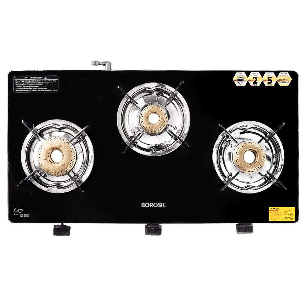 Borosil Blaze Glass-top Gas stove, 3 Burners