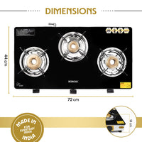 Borosil Blaze Glass-top Gas stove, 3 Burners
