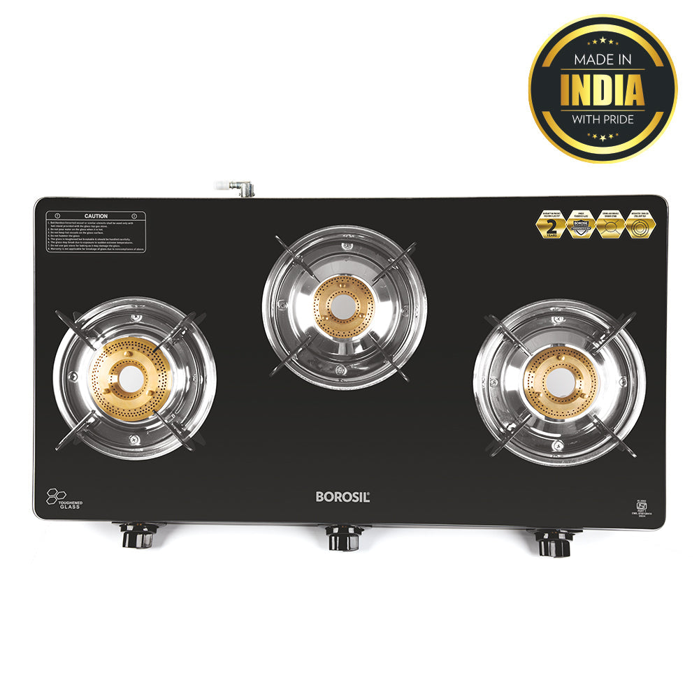Borosil Magnum Pro Glass-top Gas stove, 3 Burners