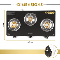 Borosil Magnum Pro Glass-top Gas stove, 3 Burners