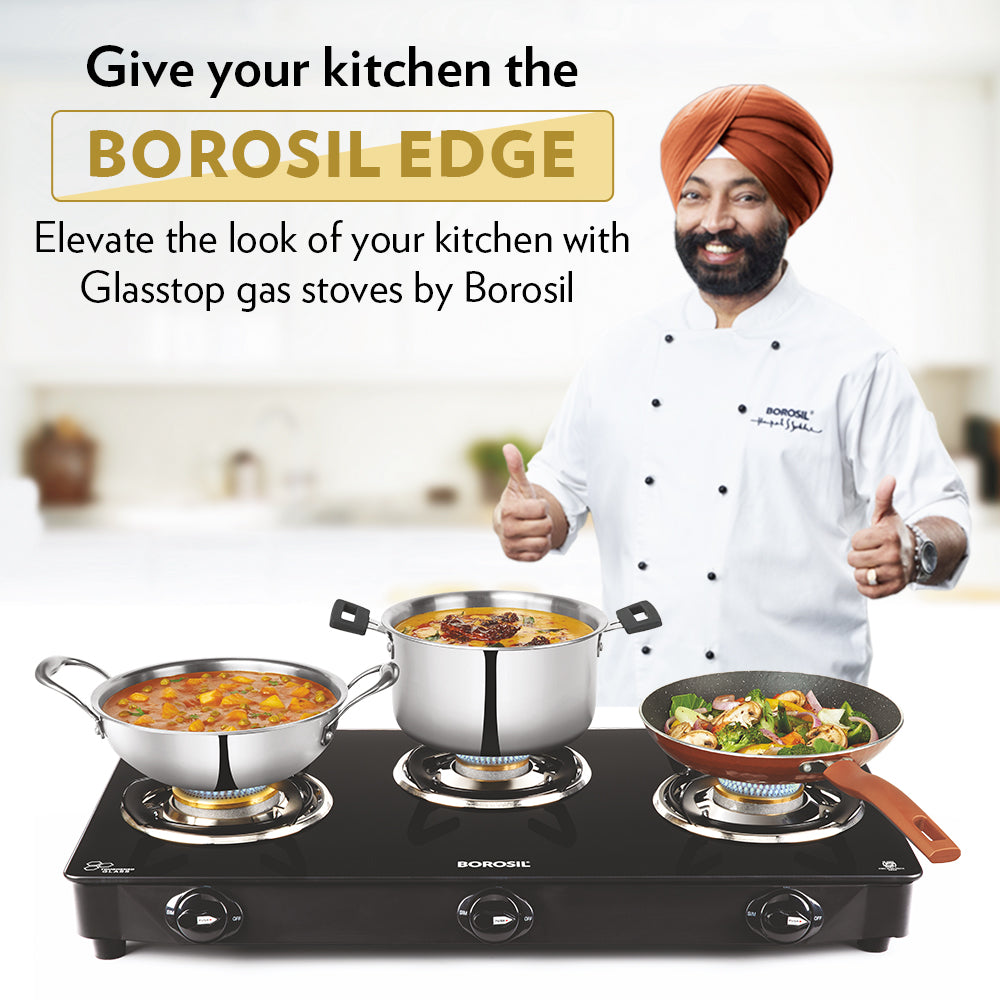 Borosil Magnum Pro Glass-top Gas stove, 3 Burners