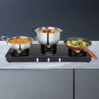 Borosil Flame Star Glass-top Gas Stove, 3 Burners