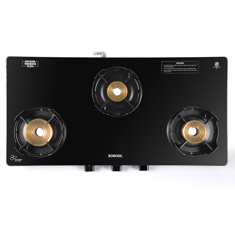 Borosil Flame Star Glass-top Gas Stove, 3 Burners
