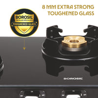 Borosil Flame Star Glass-top Gas Stove, 3 Burners