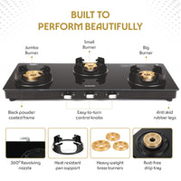 Borosil Flame Star Glass-top Gas Stove, 3 Burners