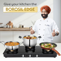 Borosil Flame Star Glass-top Gas Stove, 3 Burners