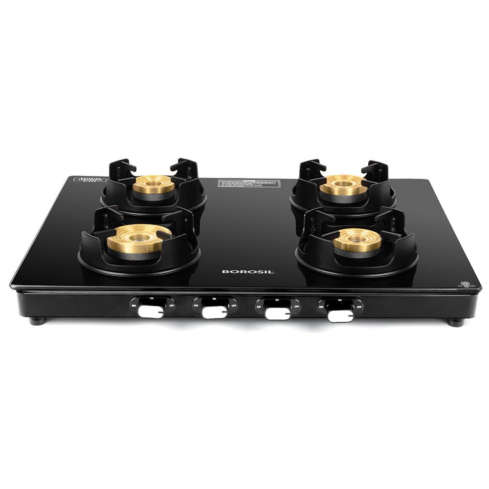 Borosil Flame Star Glass-top Gas Stove, 4 Burners