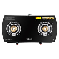 Borosil Prima Glass-top Gas stove, 2 Burners, 8 mm Toughened Glass, Brass Burners