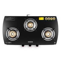 Borosil Prima Glass-top Gas stove, 3 Burners