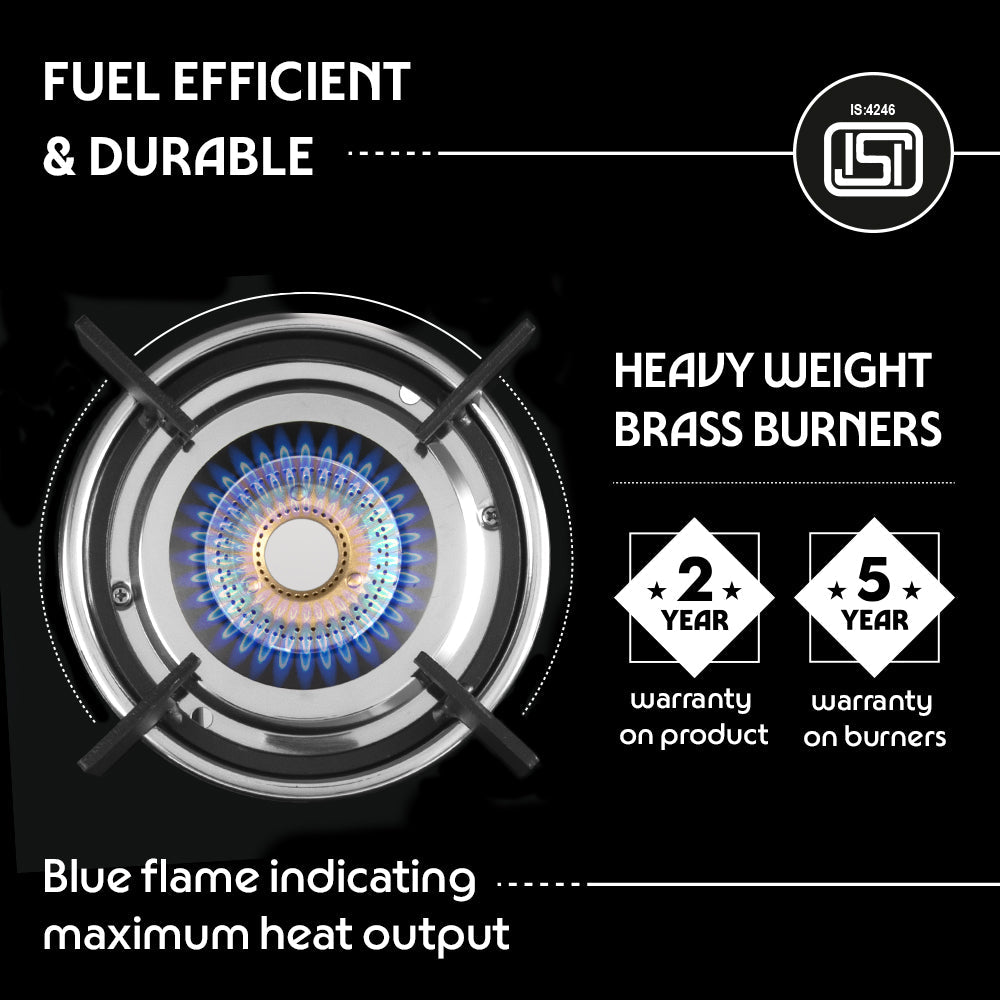 Borosil Prima Glass-top Gas stove, 3 Burners