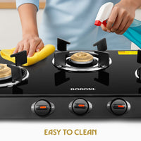 Borosil Prima Glass-top Gas stove, 3 Burners
