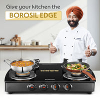 Borosil Prima Glass-top Gas Stove, 4 Burners
