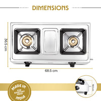 Borosil Smart Flame Stainless Steel Gas Stove, 2 Burners