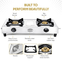 Borosil Smart Flame Stainless Steel Gas Stove, 2 Burners