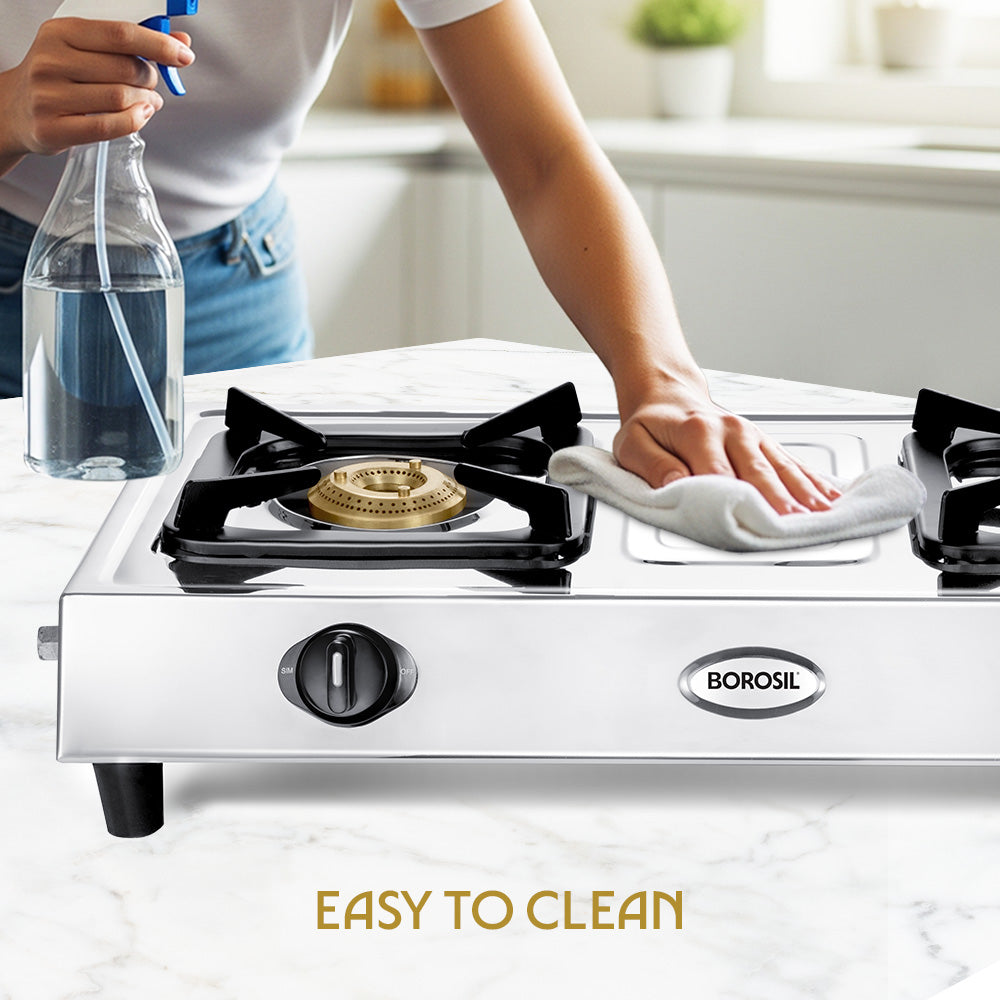 Borosil Smart Flame Stainless Steel Gas Stove, 2 Burners