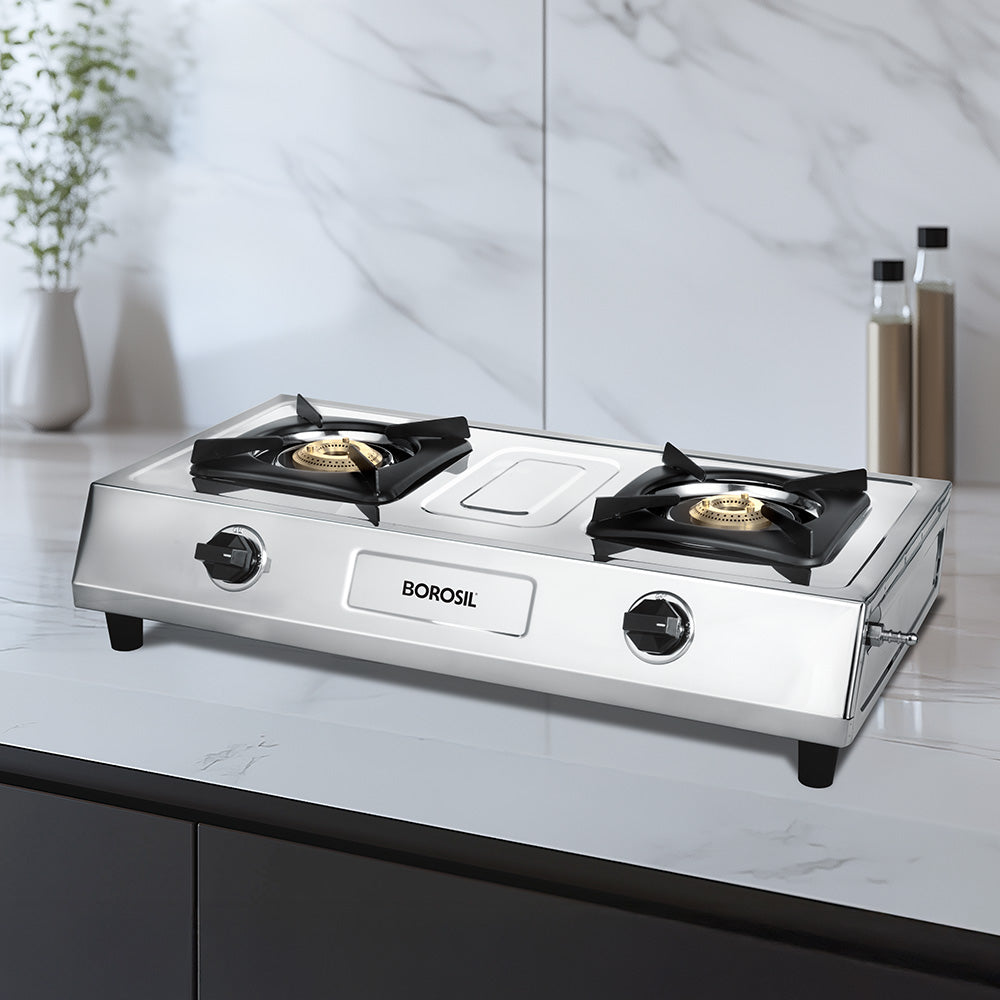 Borosil Smart Flame DLX Stainless Steel Gas Stove, 2 Burners