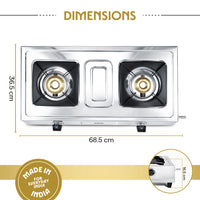 Borosil Smart Flame DLX Stainless Steel Gas Stove, 2 Burners