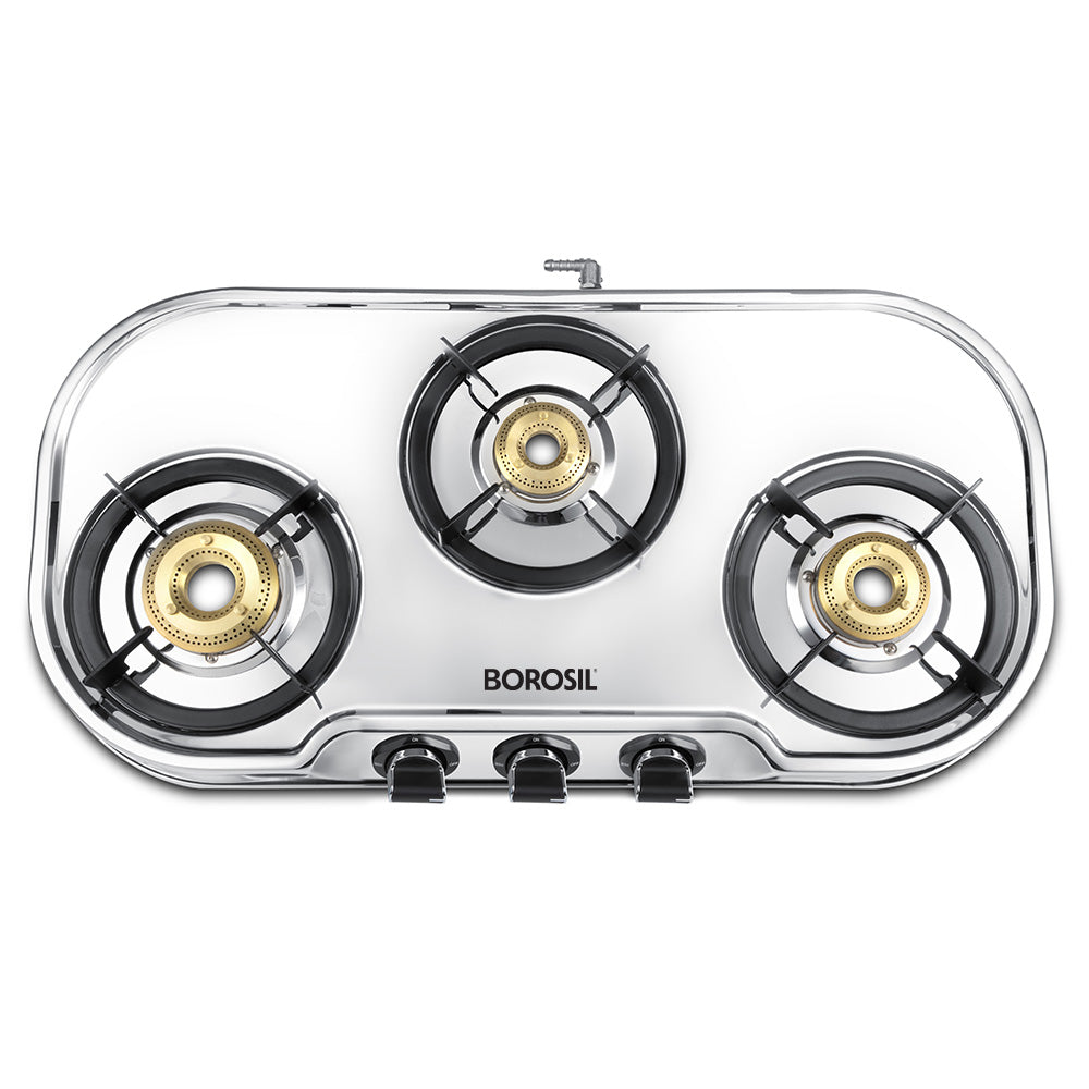 Borosil Ignite Pro Stainless Steel Gas Stove, 3 Burners