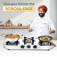 Borosil Ignite Pro Stainless Steel Gas Stove, 3 Burners