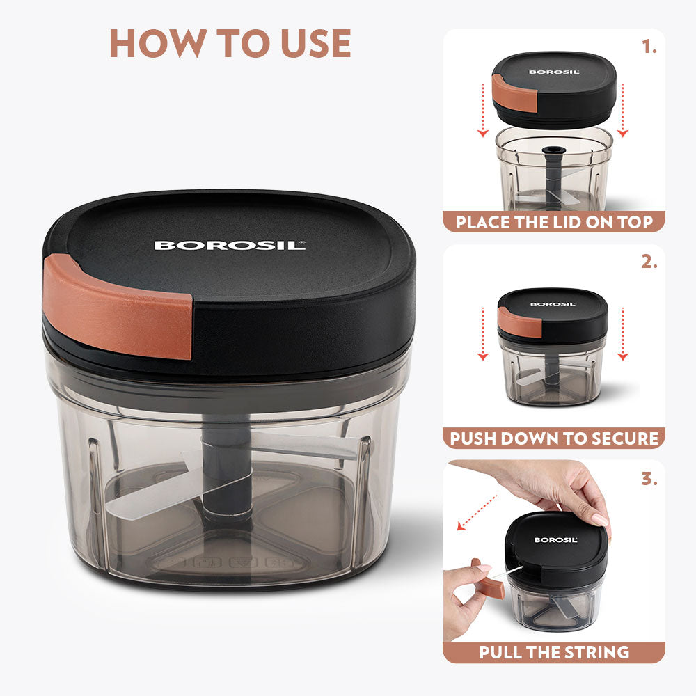 Borosil EazyPull Chopper, 600ml - 3 Blades