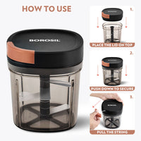 Borosil EazyPull Chopper, 900ml - 6 Blades