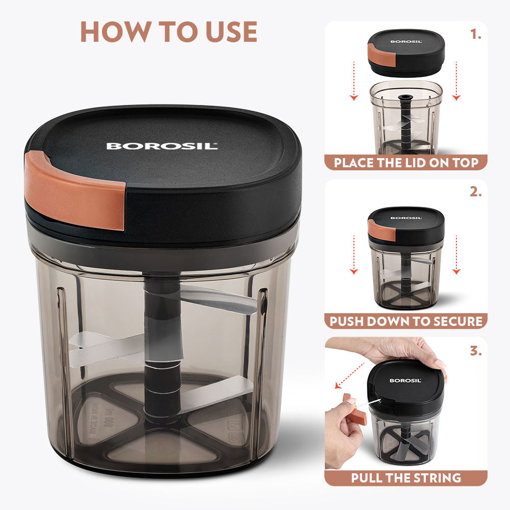 Borosil EazyPull Chopper, 900ml - 6 Blades