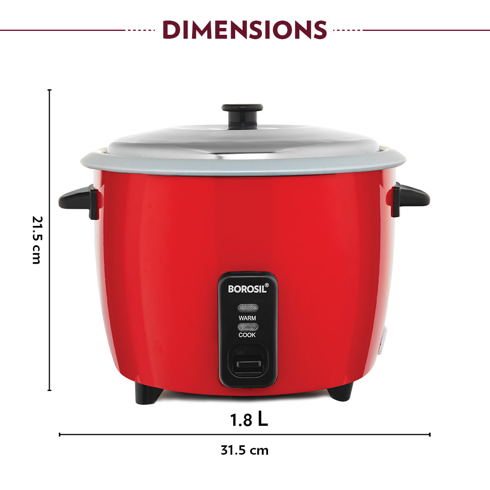 Borosil Pronto Electric Rice Cooker, 1.8L