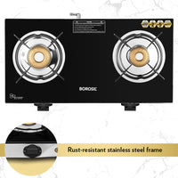 Borosil Blaze Glass-top Gas stove, 2 Burners (1 Large & 1 Small)