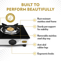 Borosil Blaze Glass-top Gas stove, 2 Burners (1 Large & 1 Small)