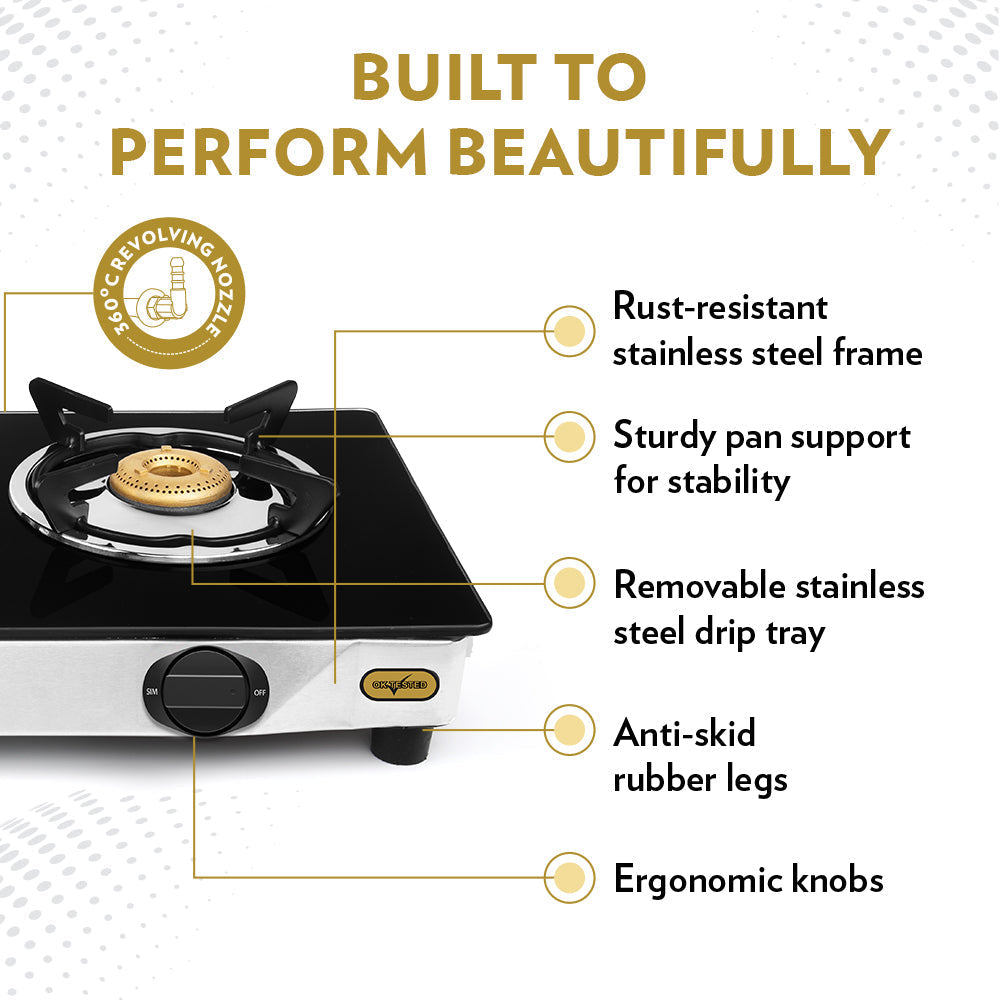 Borosil Blaze Glass-top Gas stove, 2 Burners (1 Large & 1 Small)