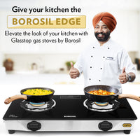Borosil Blaze Glass-top Gas stove, 2 Burners (1 Large & 1 Small)