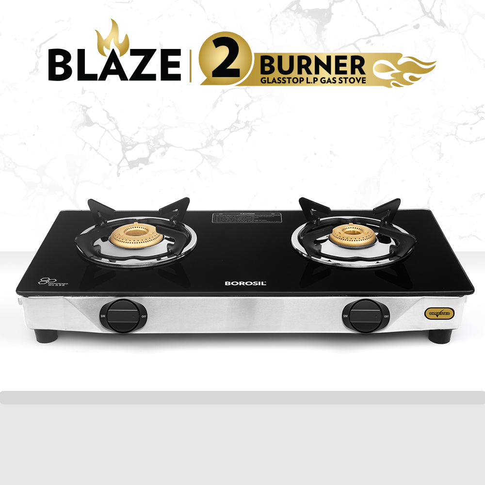 Borosil Blaze Glass-top Gas stove, 2 Burners (1 Large & 1 Small)