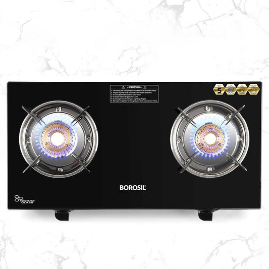 Borosil Flare Glasstop Gas stove, 2 Burners, 2burners(1large&1small)