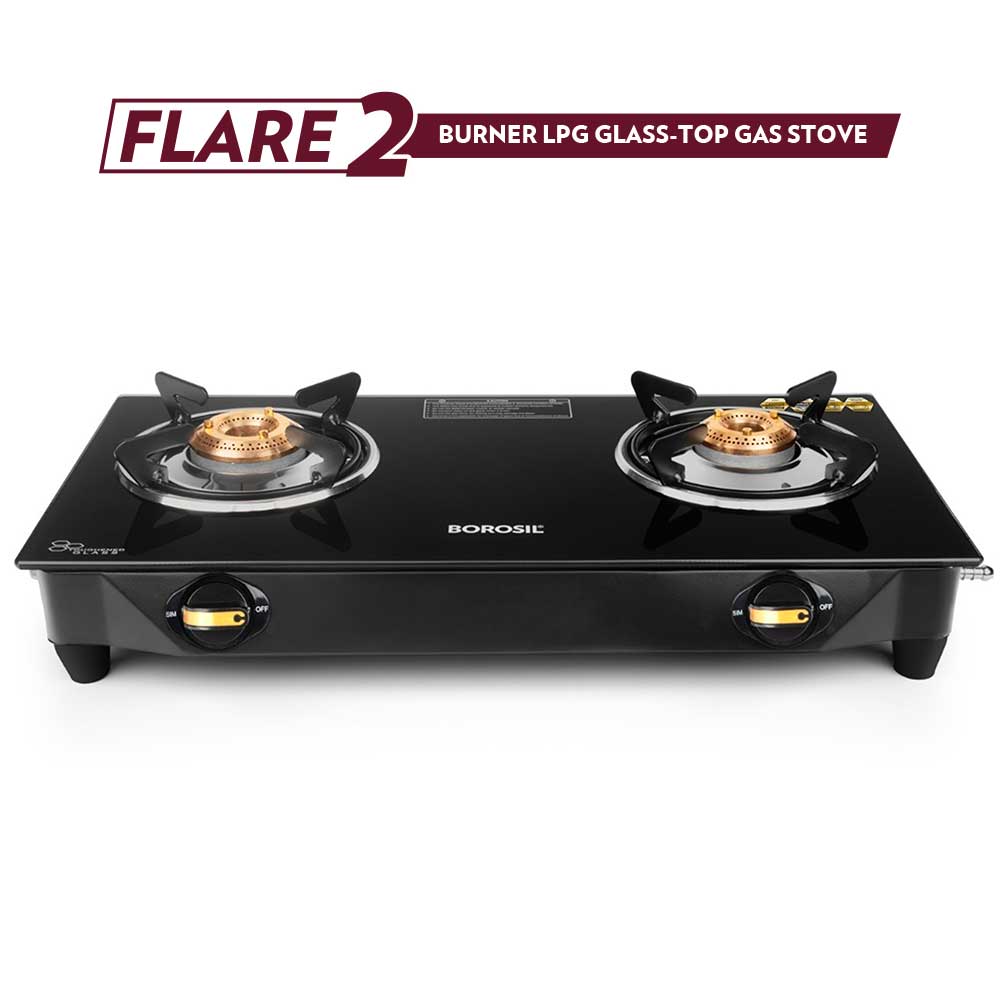 Borosil Flare Glasstop Gas stove, 2 Burners, 2burners(1large&1small)