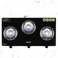 Borosil Flare Glasstop Gas stove, 3 Burners, 3burners(2large&1small)
