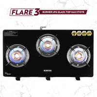 Borosil Flare Glasstop Gas stove, 3 Burners, 3burners(2large&1small)
