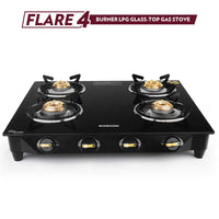 Borosil Flare Glasstop Gas stove, 4 Burners, 4burners(2large&2small)