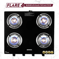 Borosil Flare Glasstop Gas stove, 4 Burners, 4burners(2large&2small)