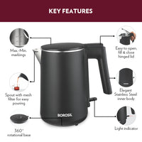 Borosil Cooltouch SS Electric Kettle, 1L