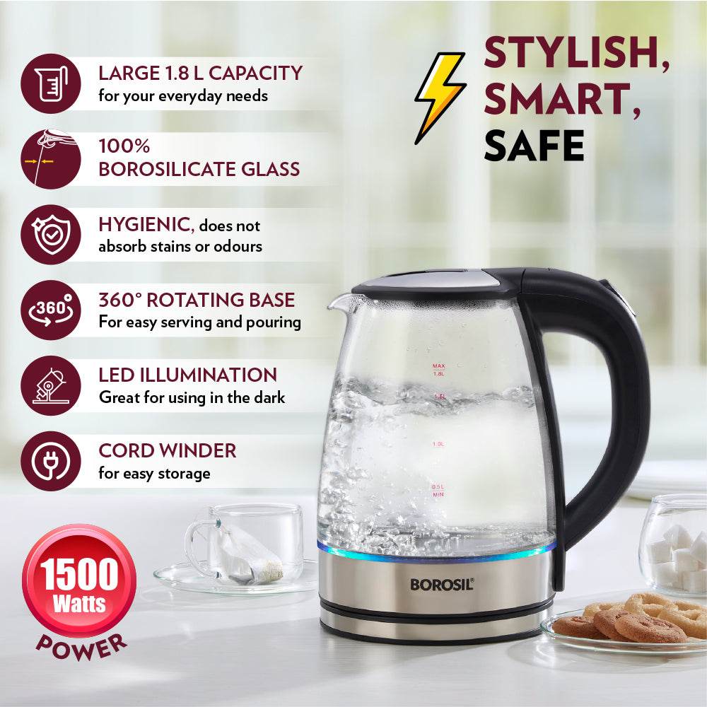 Borosil Electric Glass Kettle, 1.8L