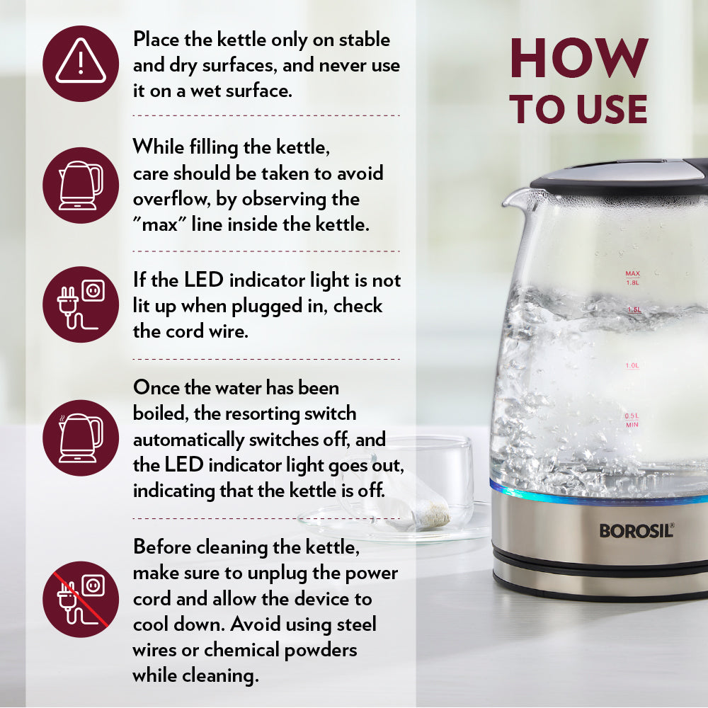 Borosil Electric Glass Kettle, 1.8L
