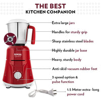 Borosil Star Mixer Grinder-Maroon