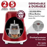 Borosil Star Mixer Grinder-Maroon