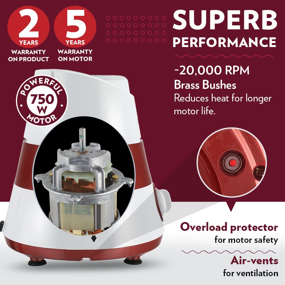 Borosil Supermax Mixer Grinder-Red