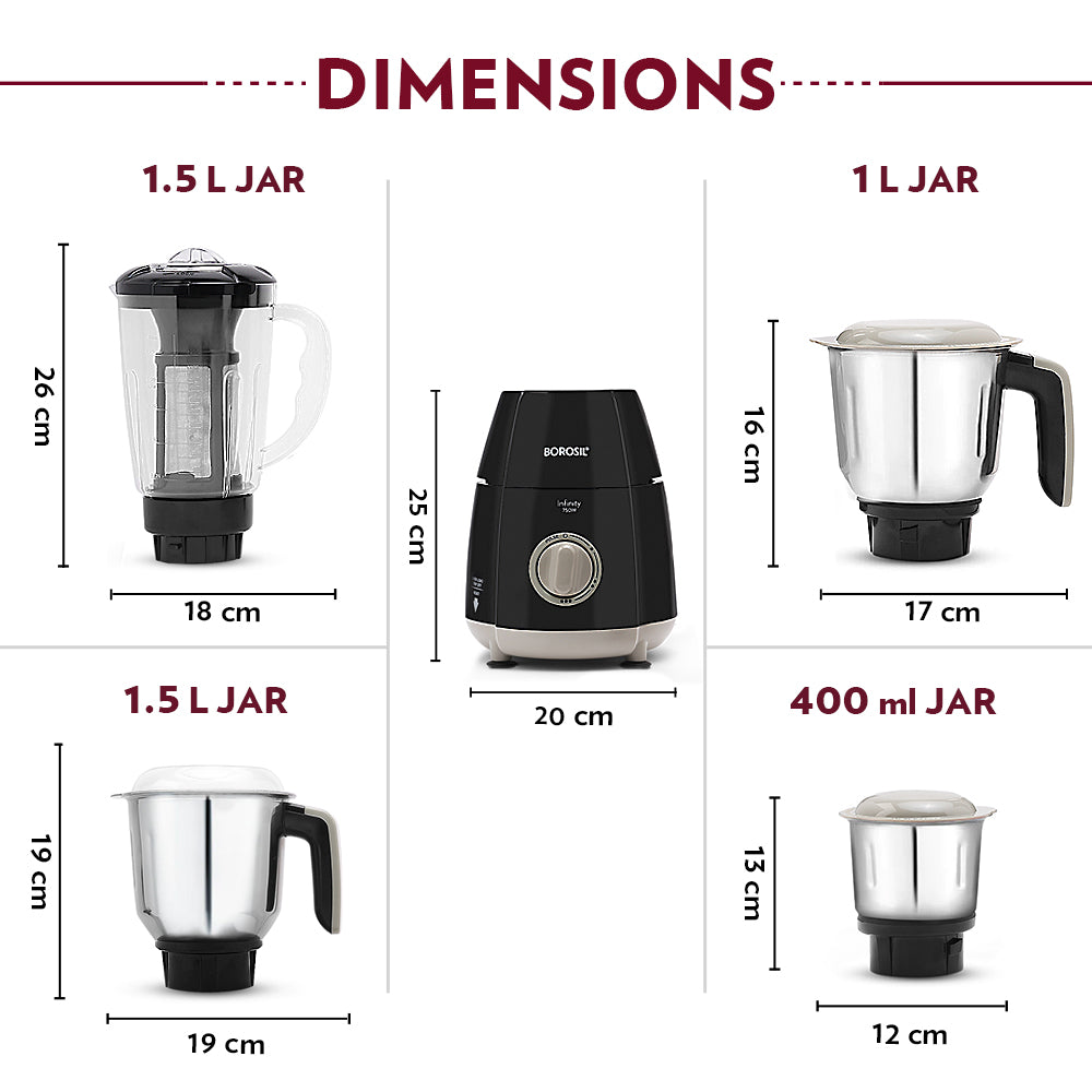 Borosil Infinity Mixer Grinder, 4 Jars