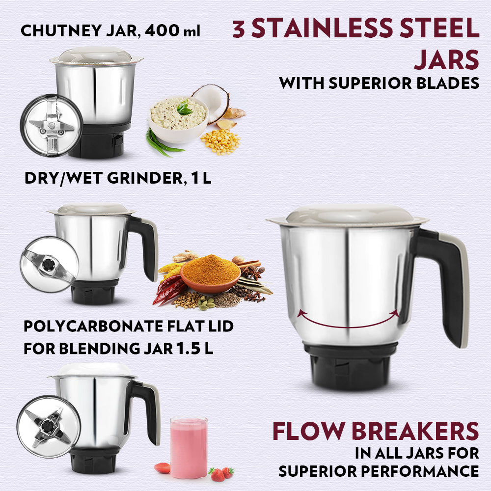 Borosil Infinity Mixer Grinder, 4 Jars